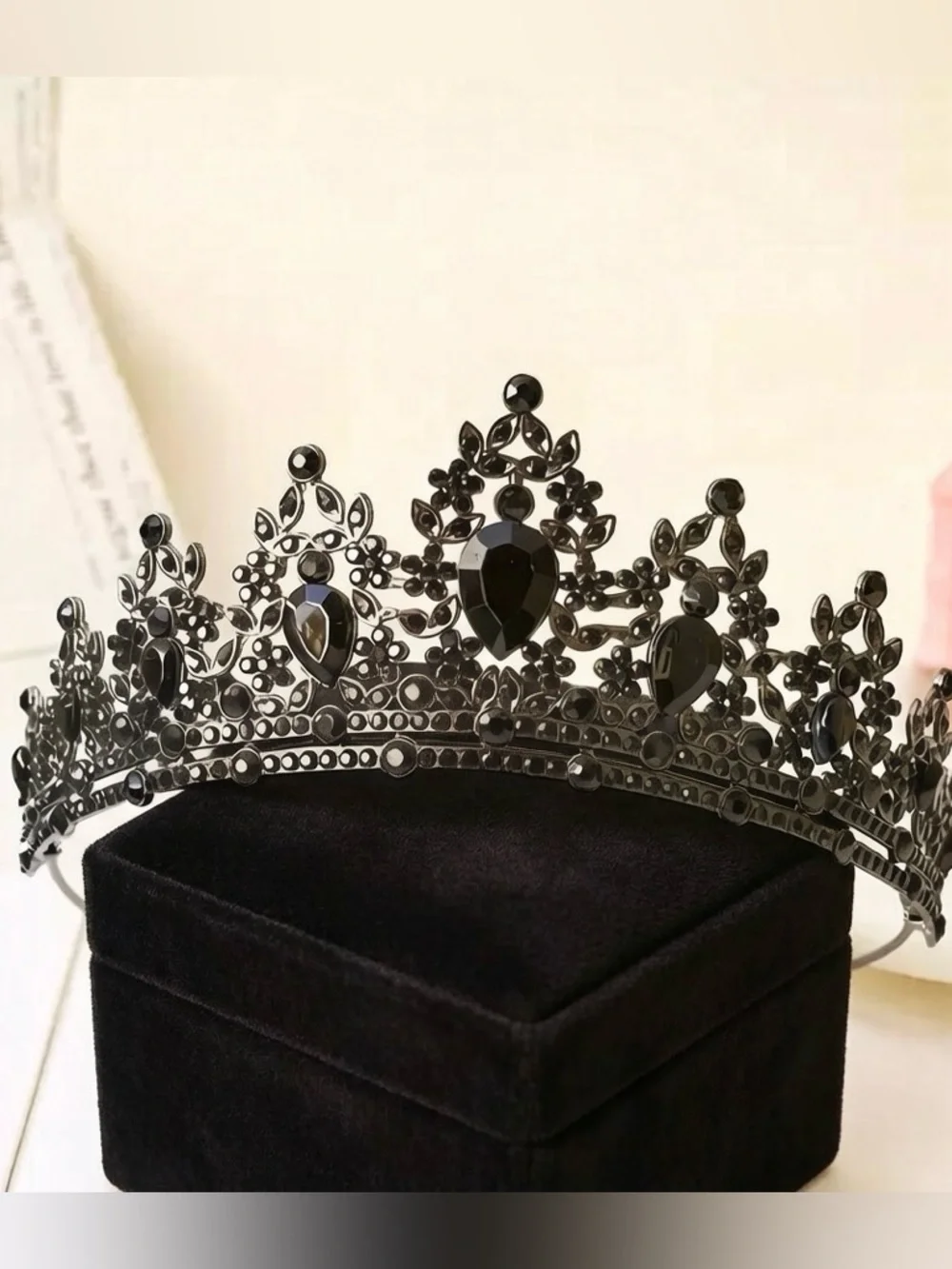 Black Jeweled Princess Tiara Crown - Elegant Women’s Accessory